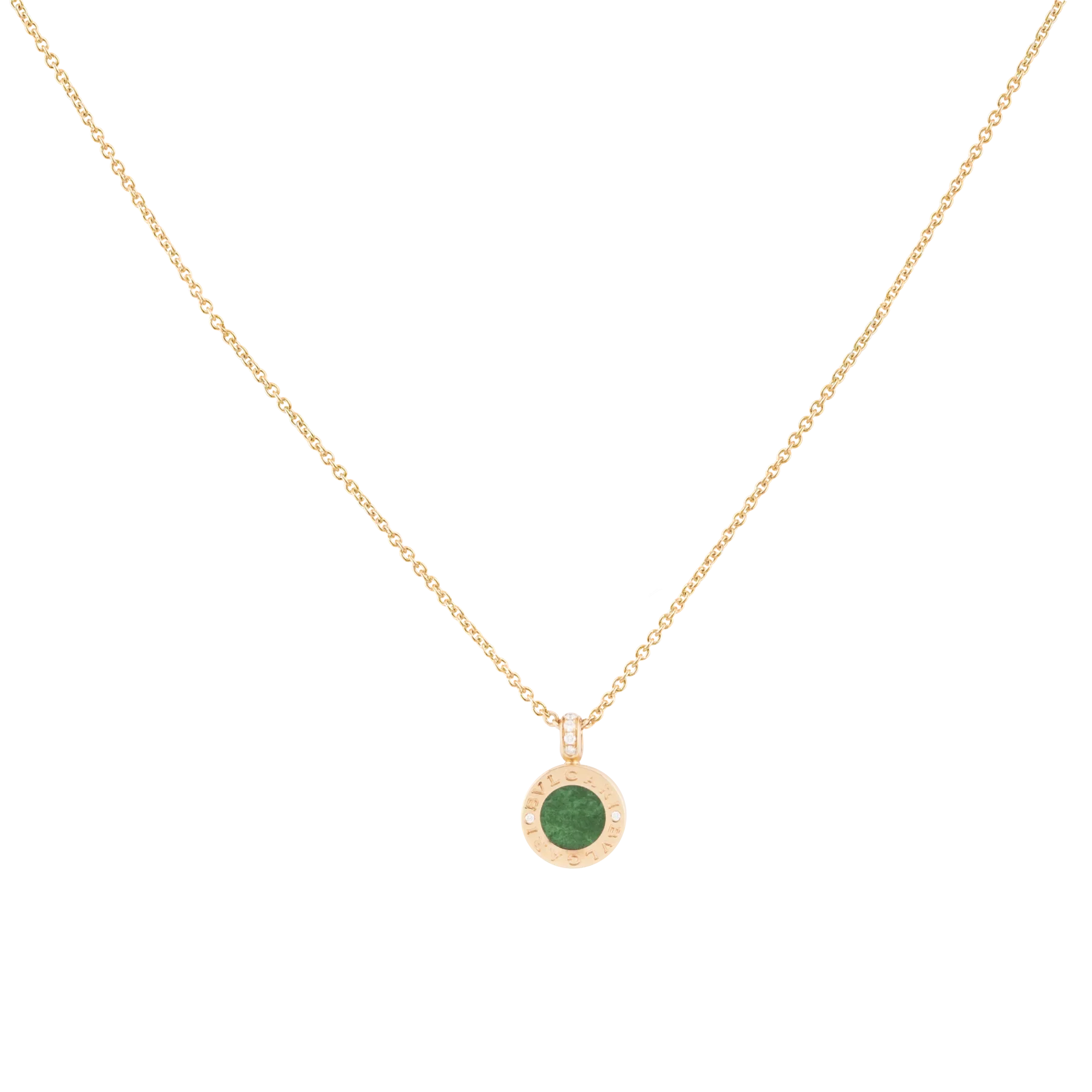 Bulgari 18K Rose Gold  with Green Jade and Pave Diamonds Lady's Necklace