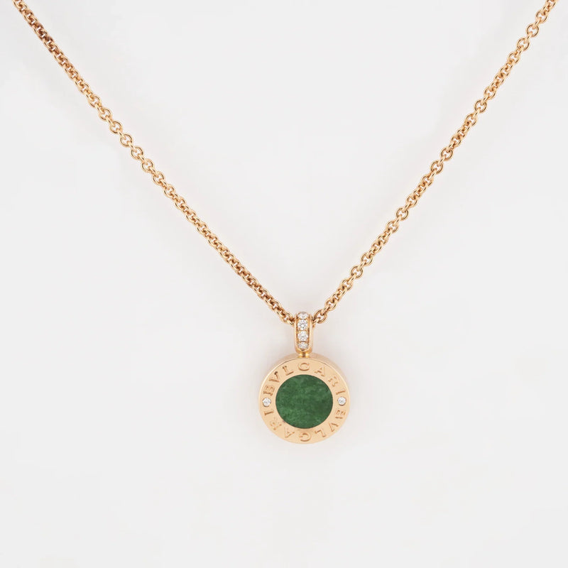 Bulgari 18K Rose Gold  with Green Jade and Pave Diamonds Lady's Necklace