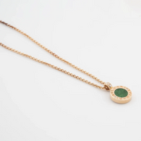Bulgari 18K Rose Gold  with Green Jade and Pave Diamonds Lady's Necklace