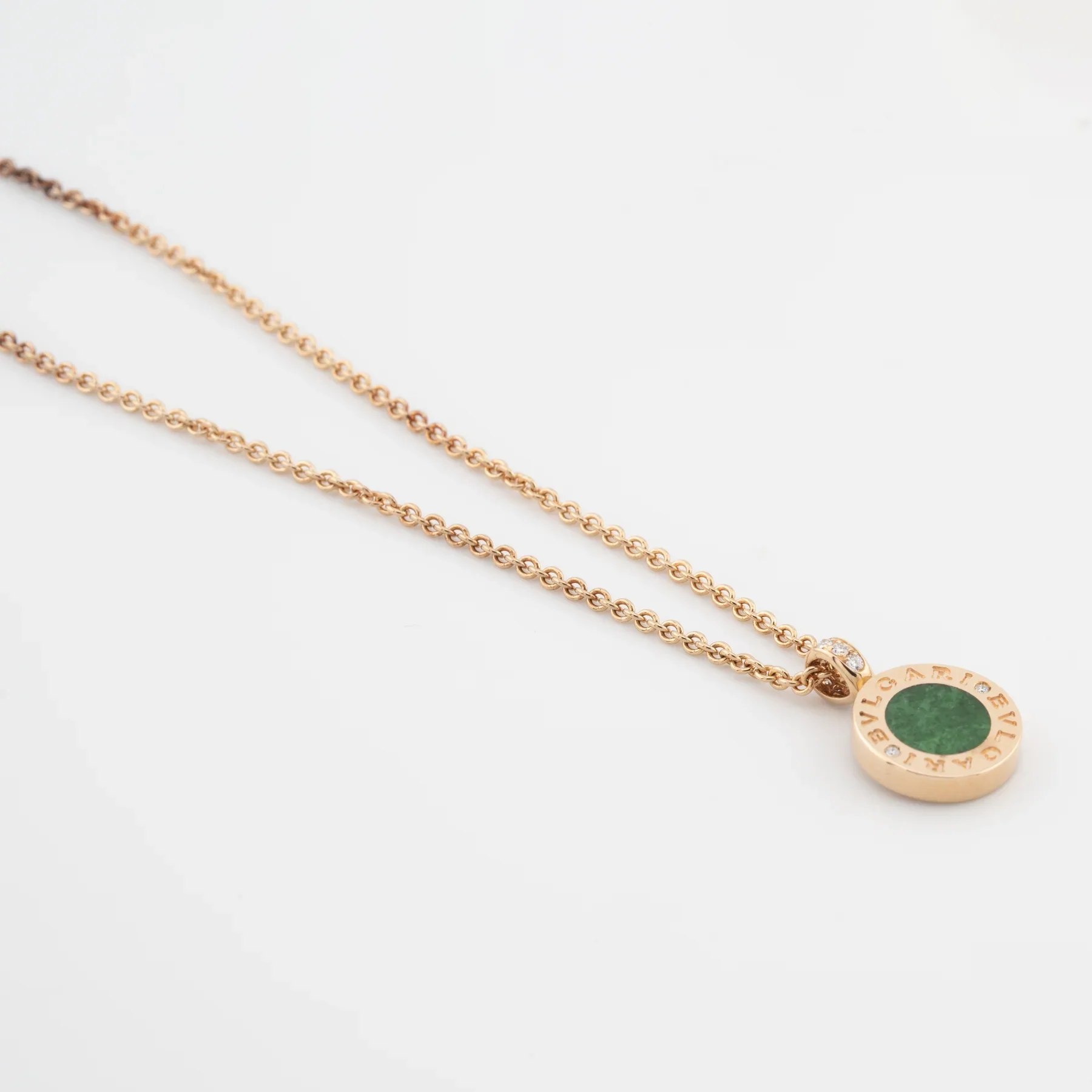 Bulgari 18K Rose Gold  with Green Jade and Pave Diamonds Lady's Necklace