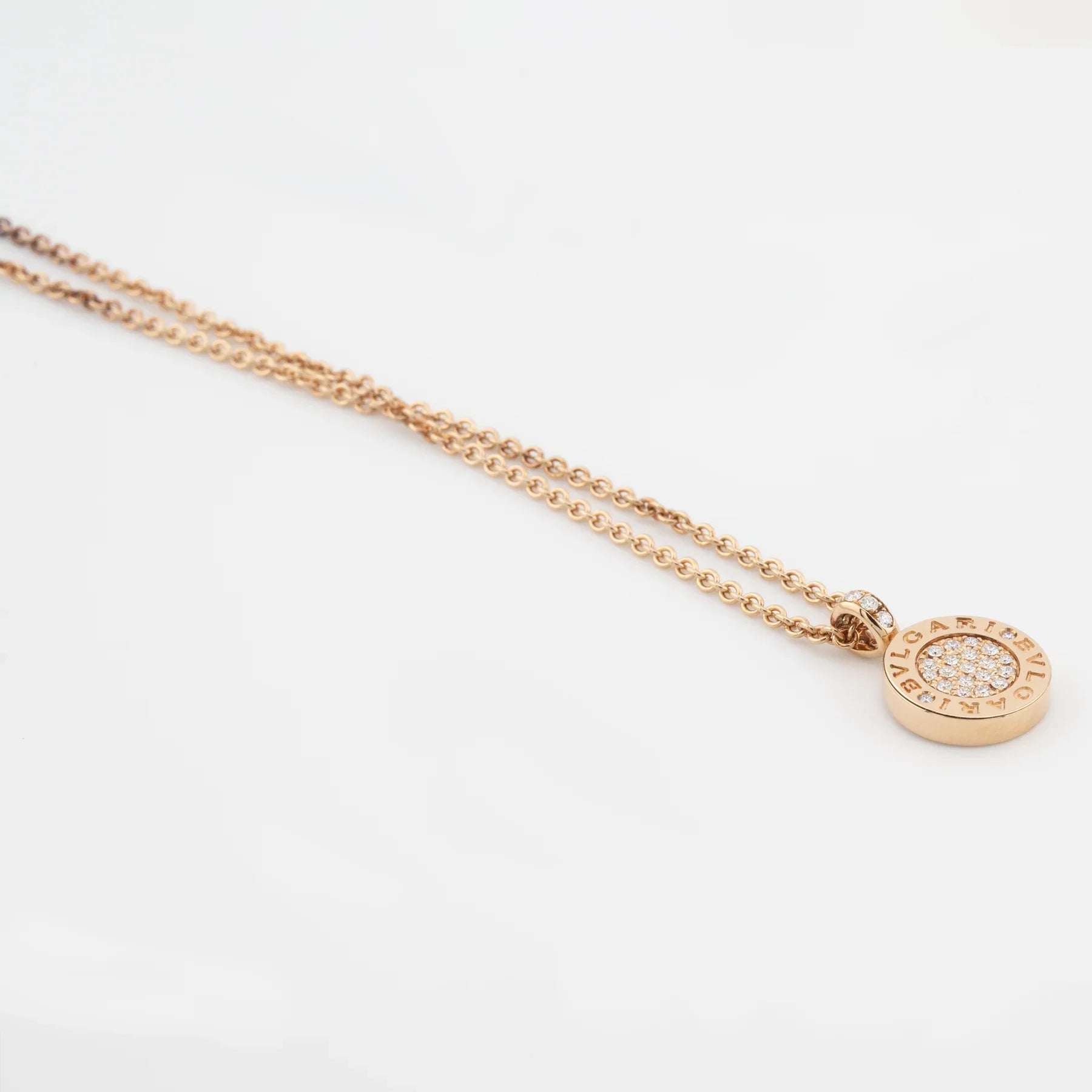 Bulgari 18K Rose Gold  with Green Jade and Pave Diamonds Lady's Necklace