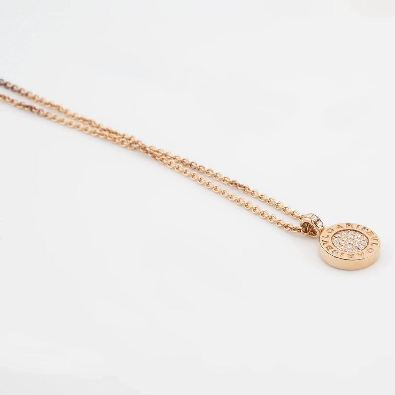 Bulgari 18K Rose Gold  with Green Jade and Pave Diamonds Lady's Necklace