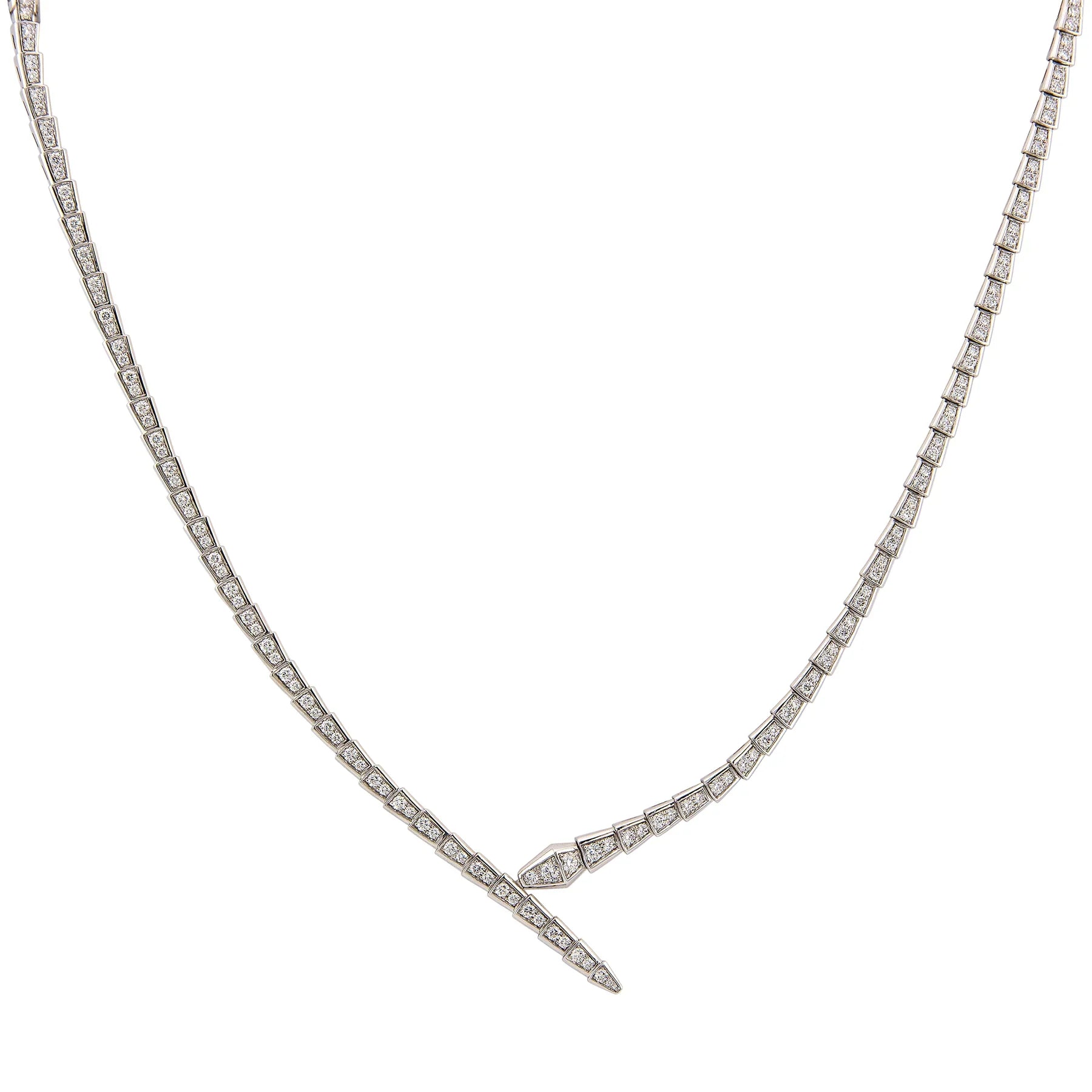 Bulgari 18K White Gold Serpenti Viper  with Full Pave Diamonds Lady's Necklace