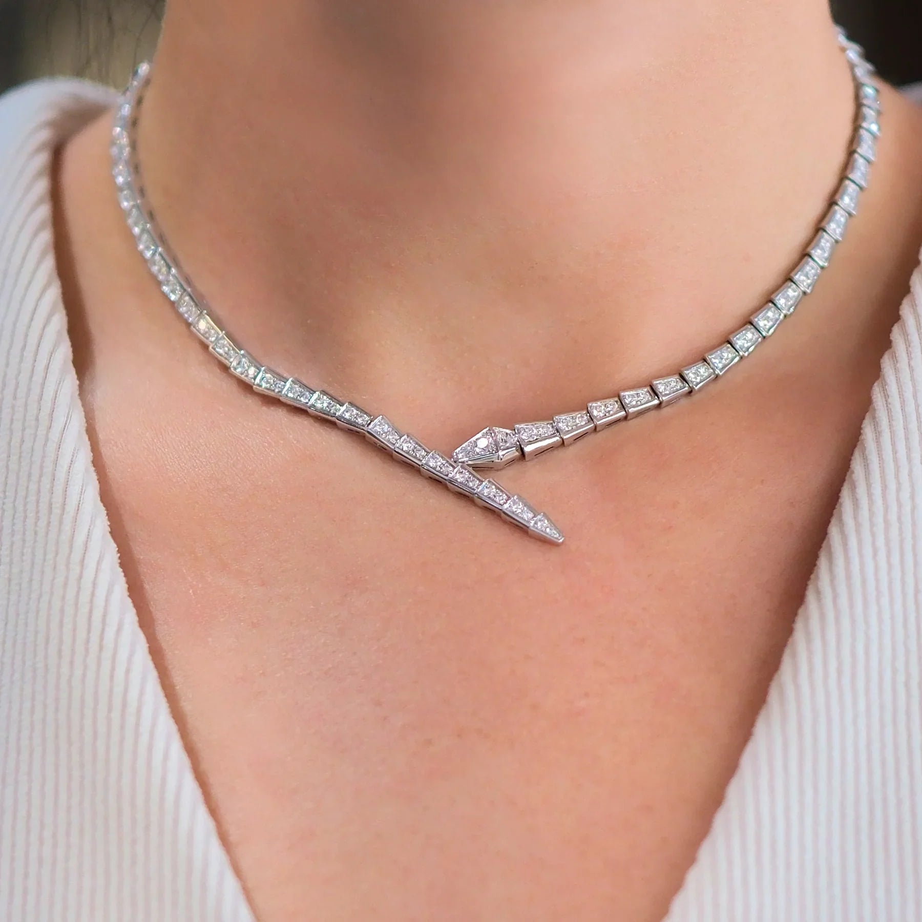 Bulgari 18K White Gold Serpenti Viper  with Full Pave Diamonds Lady's Necklace