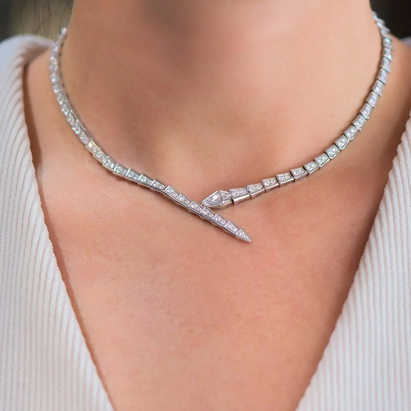 Bulgari 18K White Gold Serpenti Viper  with Full Pave Diamonds Lady's Necklace