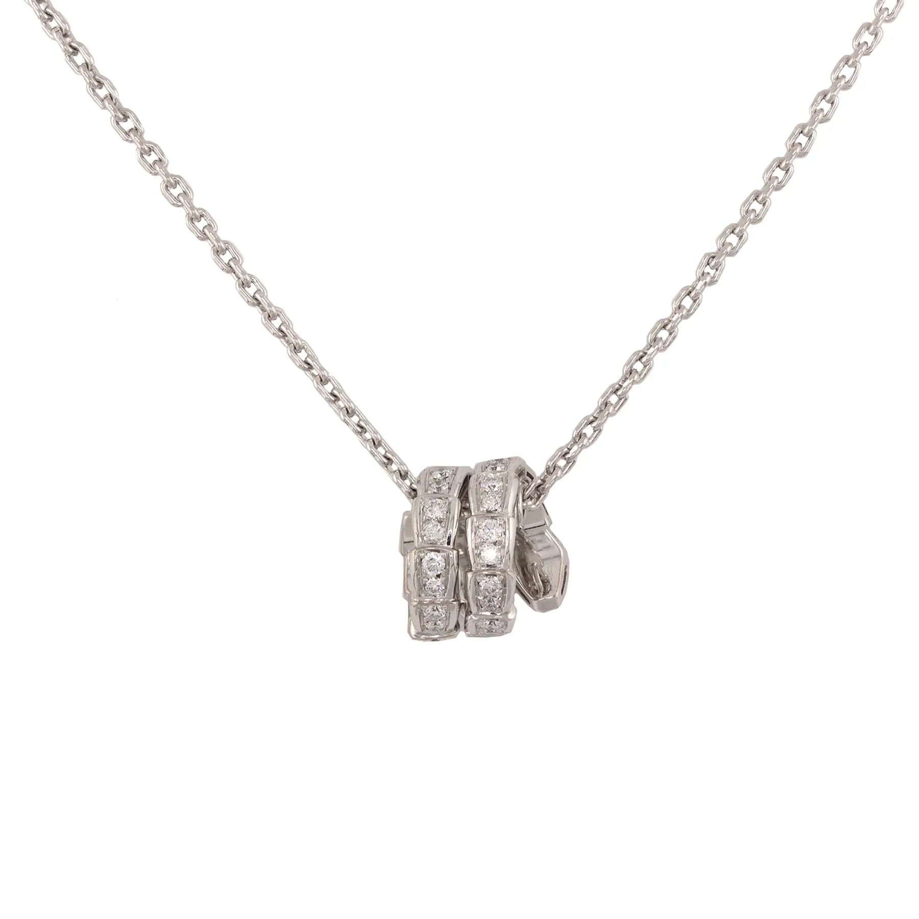 Bulgari 18K White Gold Serpenti Viper Full Pave Diamonds Lady's Necklace