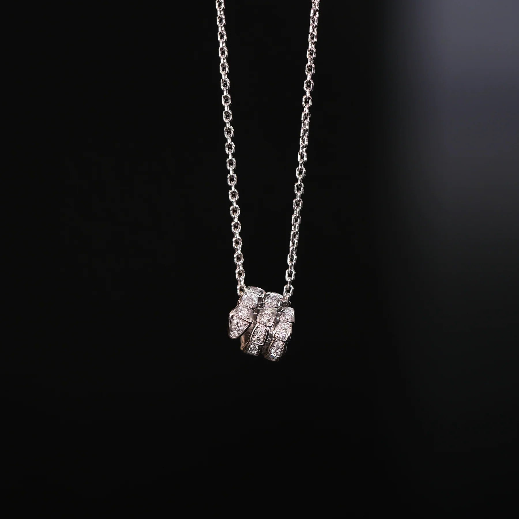 Bulgari 18K White Gold Serpenti Viper Full Pave Diamonds Lady's Necklace
