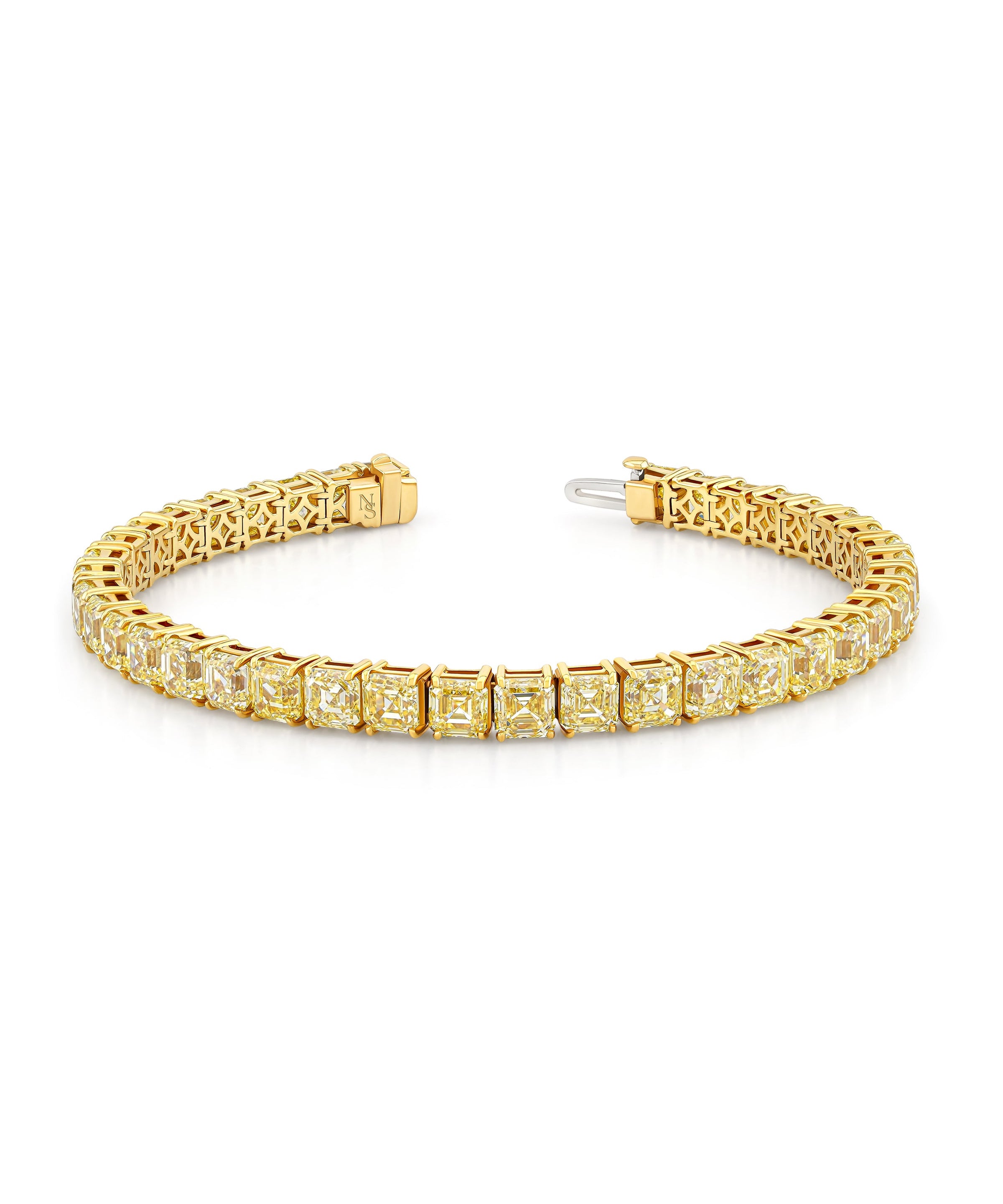 Fancy Yellow Asscher Diamond Straight Line Bracelet
