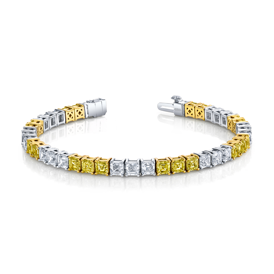 Alternating Yellow and White Diamond Block Bracelet