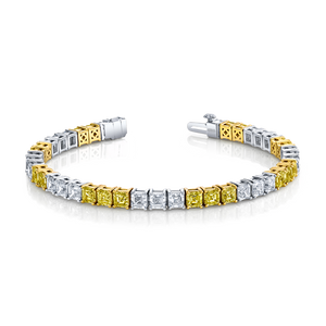 Alternating Yellow and White Diamond Block Bracelet