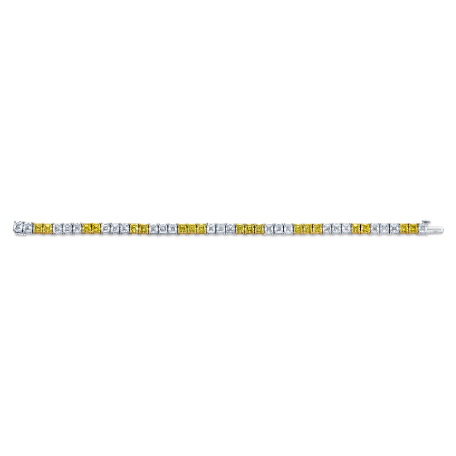 Alternating Yellow and White Diamond Block Bracelet