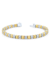 Fancy Yellow and White Asscher Diamond Straight Line Bracelet