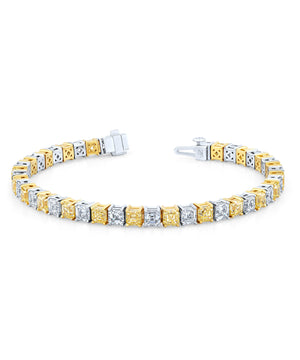 Fancy Yellow and White Asscher Diamond Straight Line Bracelet