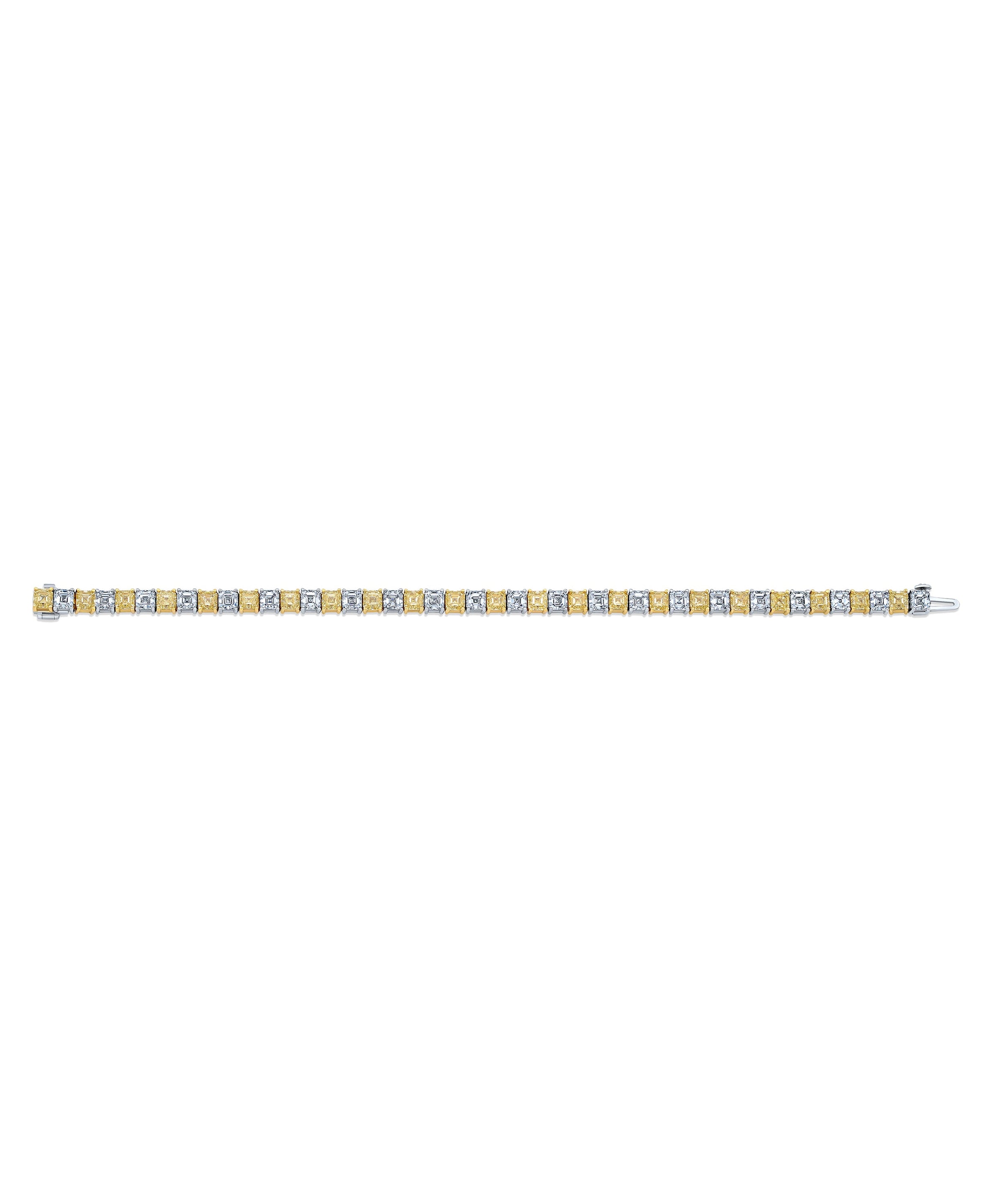 Fancy Yellow and White Asscher Diamond Straight Line Bracelet