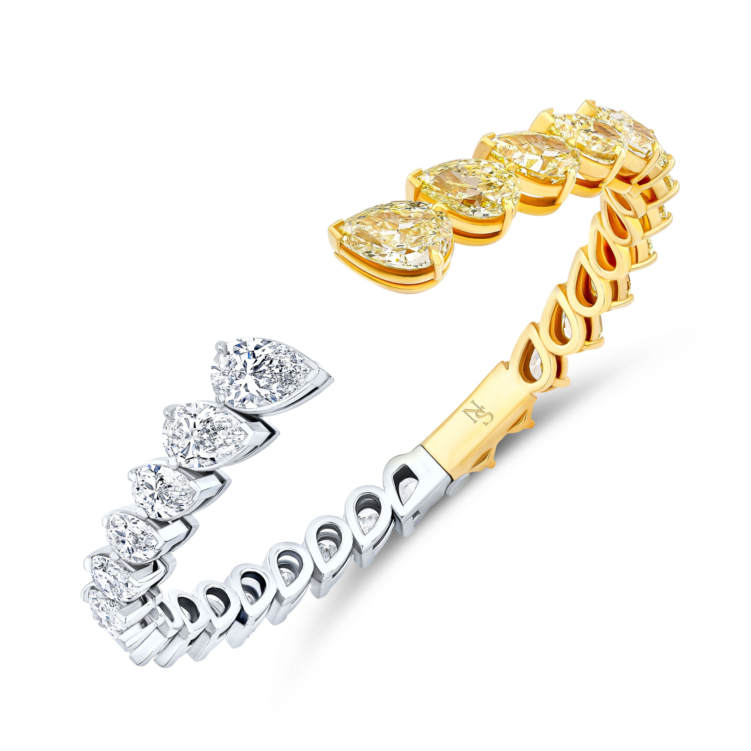 Fancy Yellow and White Pear Diamond Bangle Bracelet