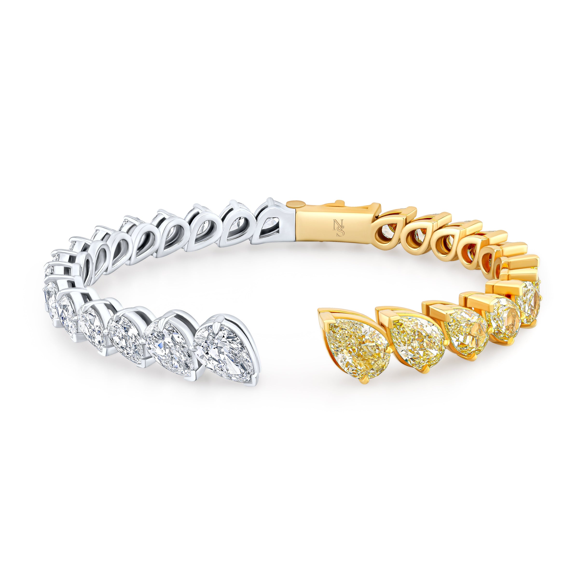 Fancy Yellow and White Pear Diamond Bangle Bracelet