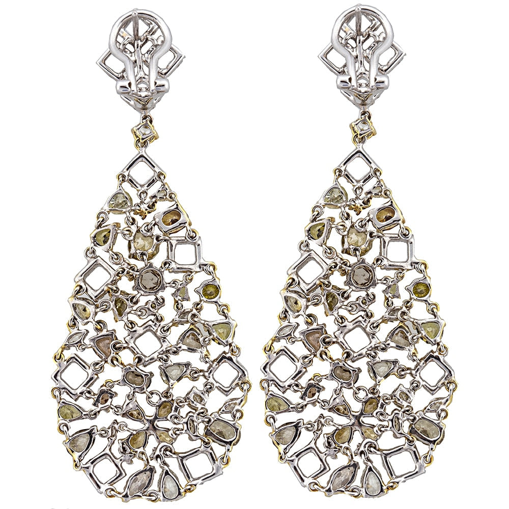 10.42ct. Yellow Diamond & 1.61ct. White Diamond Chandelier Earrings Set In 18K White Gold