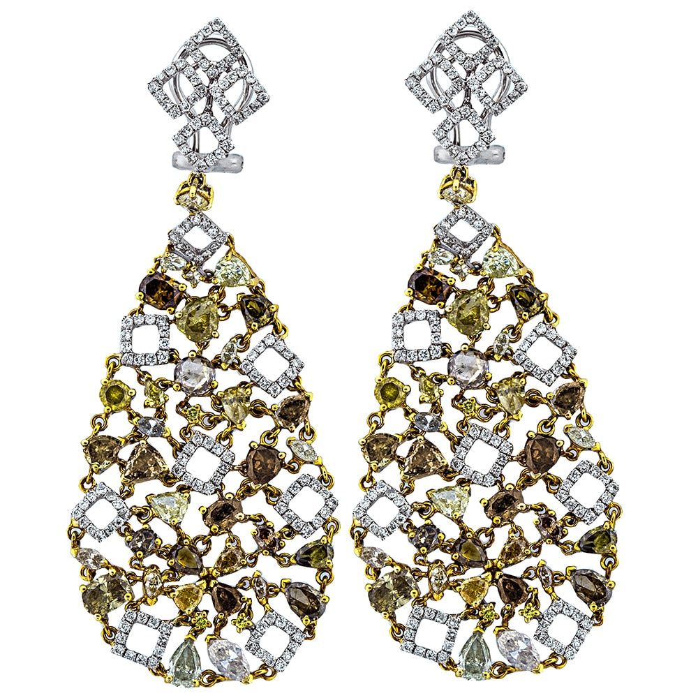 10.42ct. Yellow Diamond & 1.61ct. White Diamond Chandelier Earrings Set In 18K White Gold