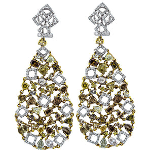 10.42ct. Yellow Diamond & 1.61ct. White Diamond Chandelier Earrings Set In 18K White Gold