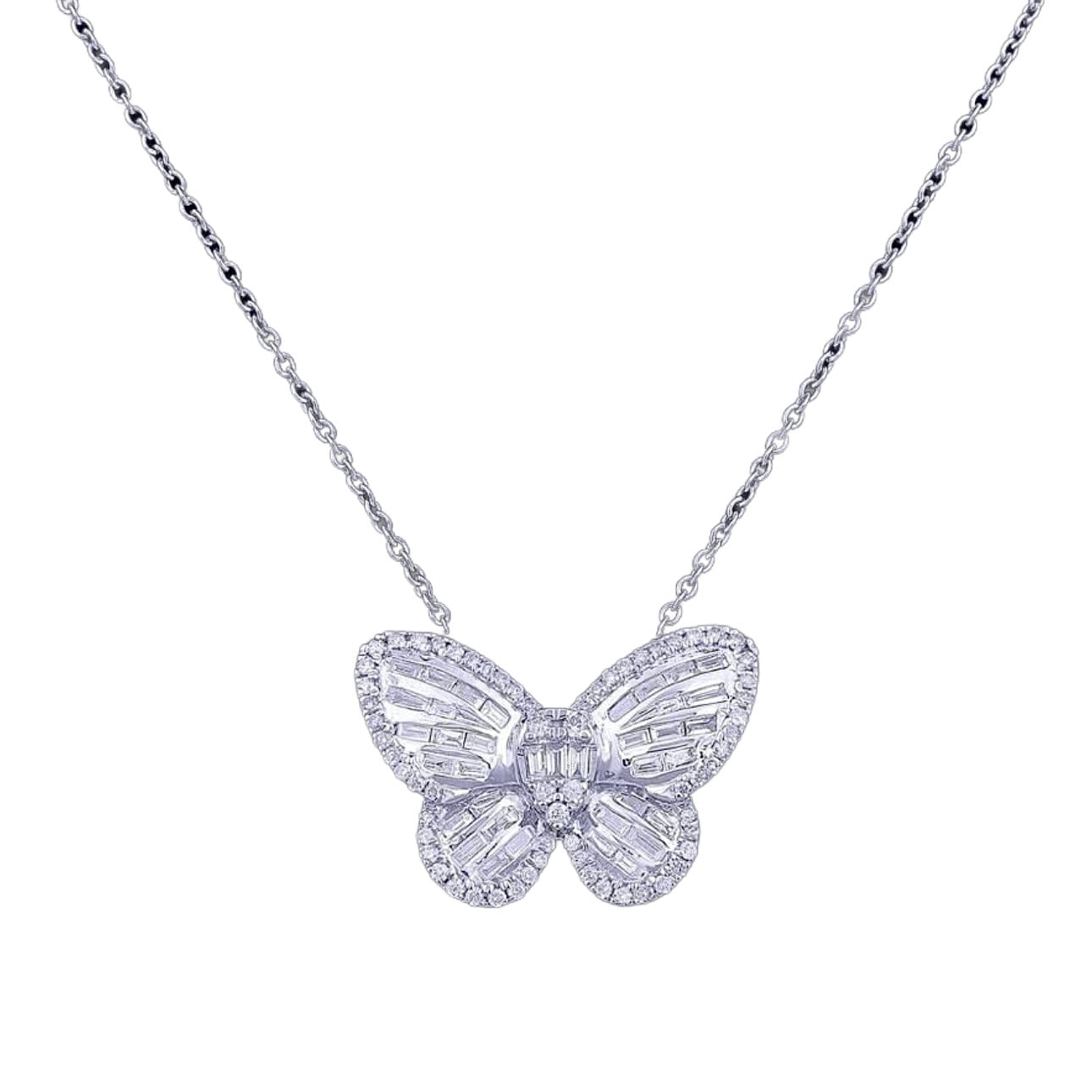 0.90ct. Butterfly Shaped Diamond Necklace Set In 14K White Gold