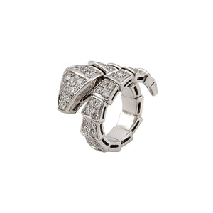 Bulgari 18K White Gold Serpenti Viper One-Coil Diamonds Lady's Ring