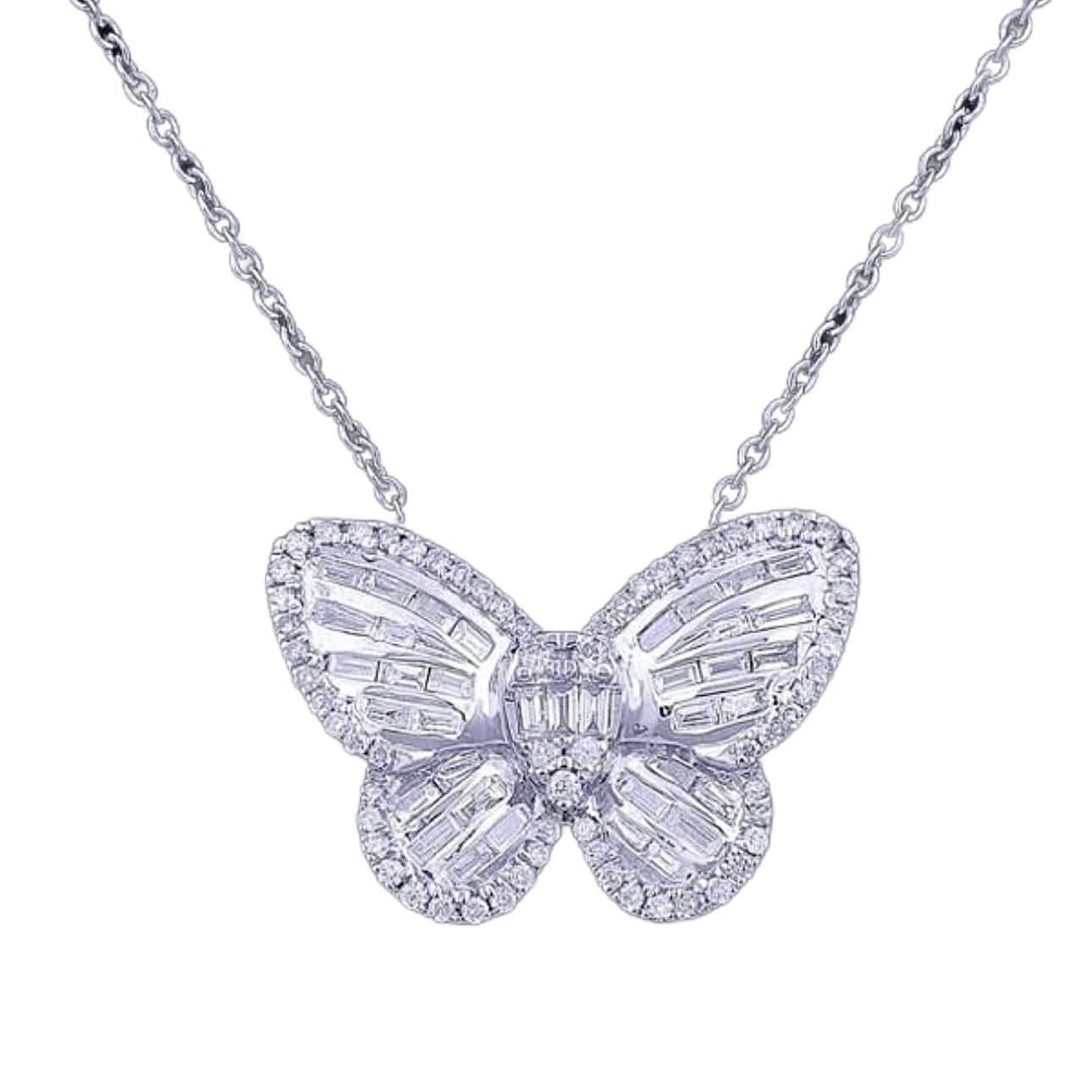 0.90ct. Butterfly Shaped Diamond Necklace Set In 14K White Gold
