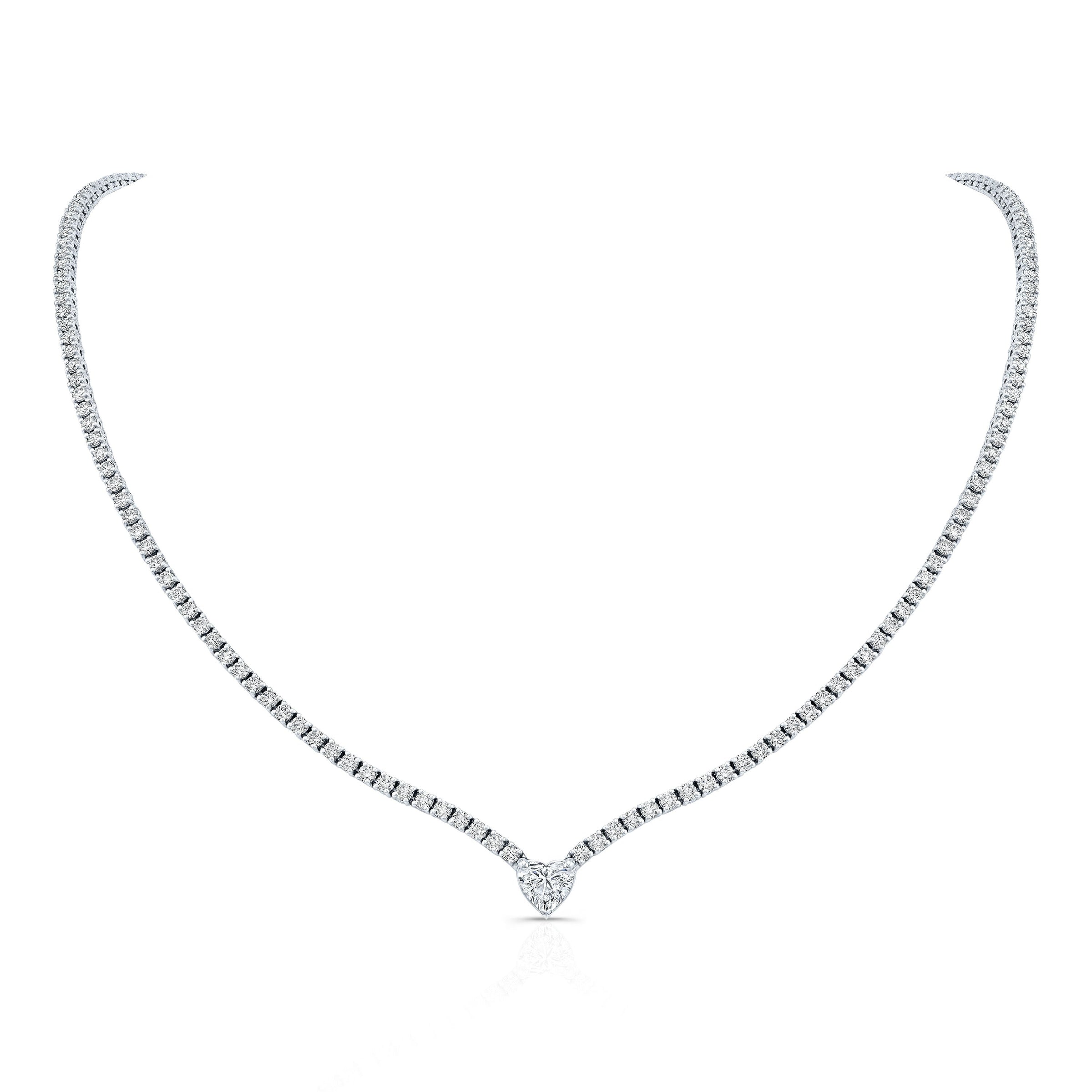 Diamond Necklace with Heart Shape Center Stone