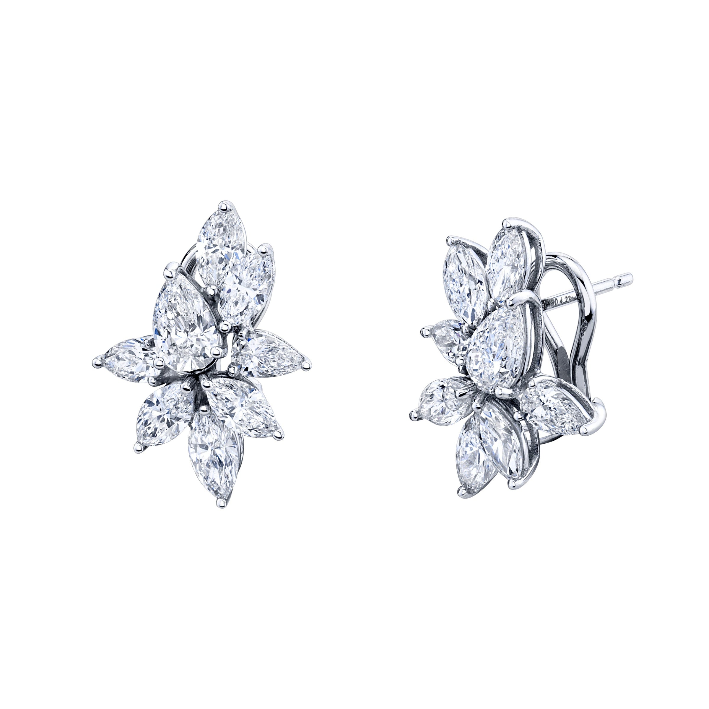 Pear and Marquise Diamond Cluster Earrings