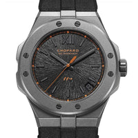 2025 Model Chopard Alpine Eagle SL Cadence 8HF 41mm Watch - Ref: 298600-3028 - Black Index Dial in Titanium Case, Black Rubber