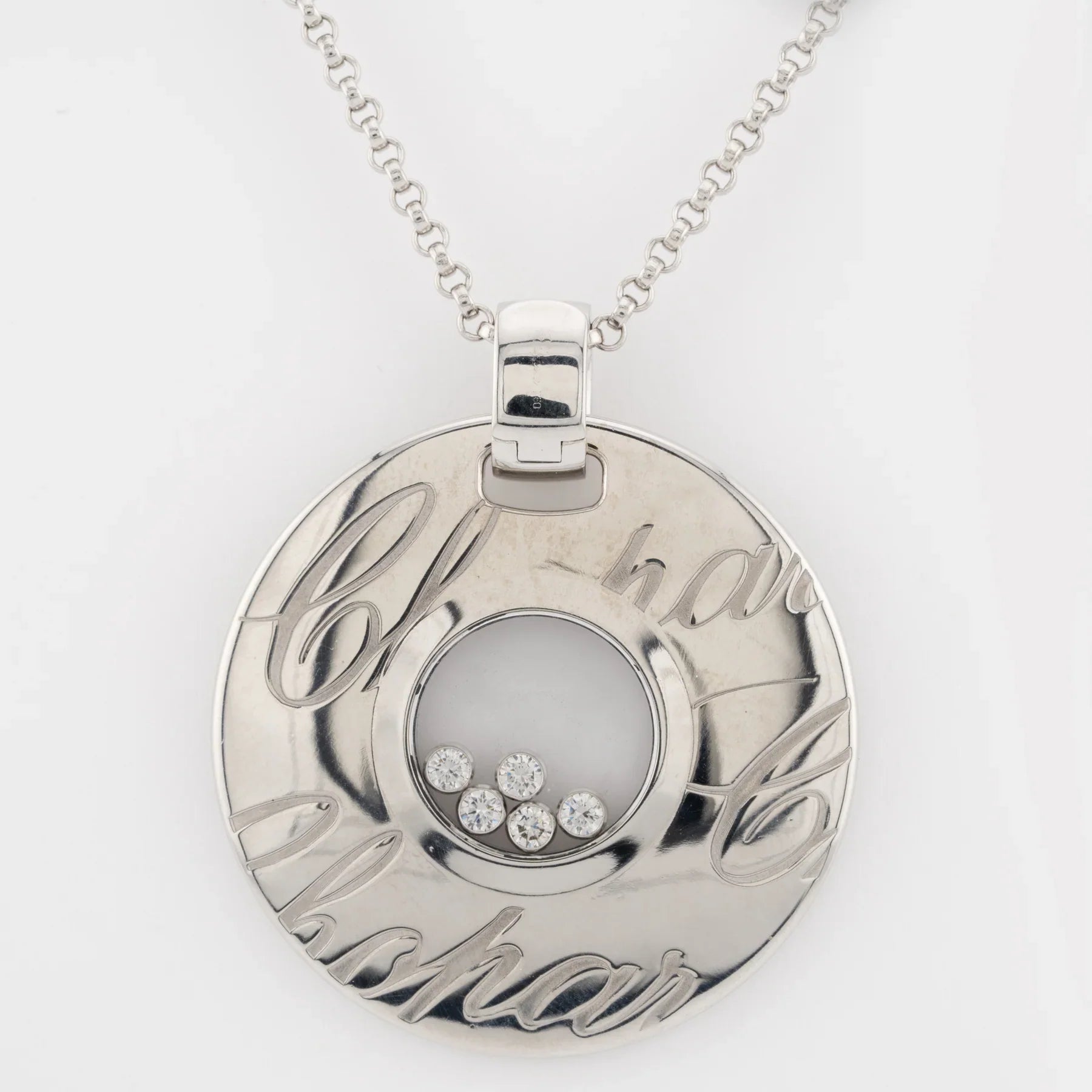 Chopard 18K White Gold Happy Diamonds Signature Disc Necklace