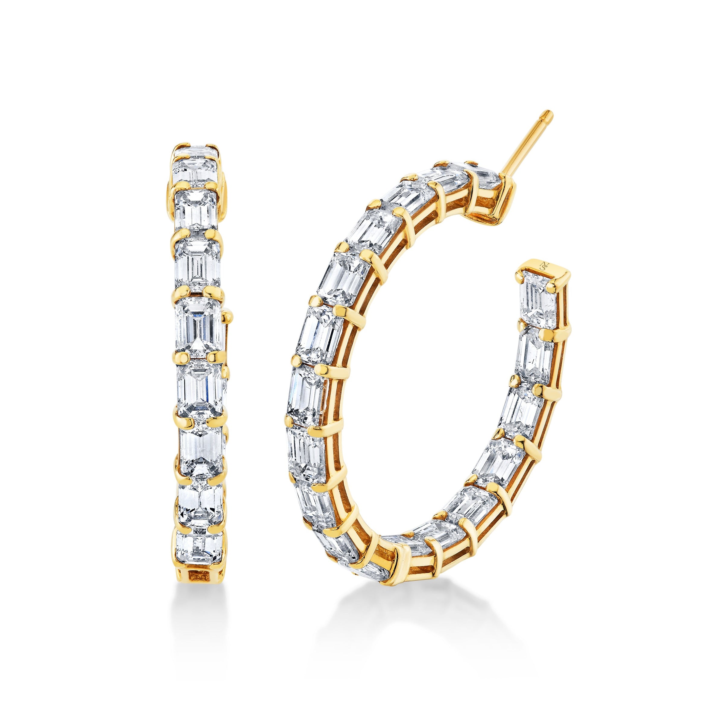Emerald Cut Diamond Hoop Earrings