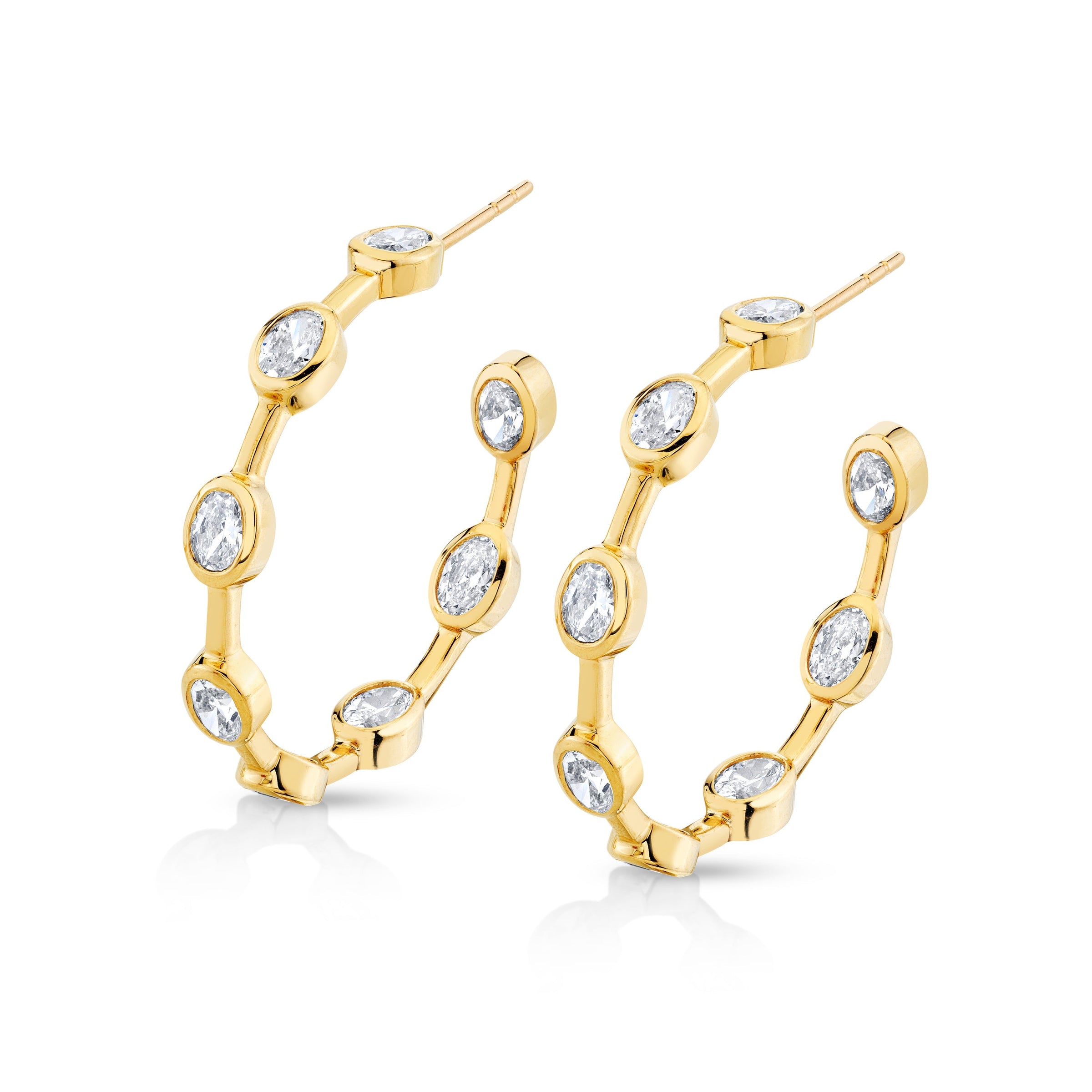 Oval Diamond Bezel Set Hoop Earrings