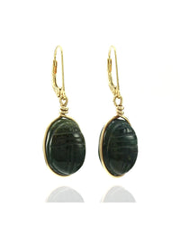Bloodstone Scarab Drop Earrings in Gold