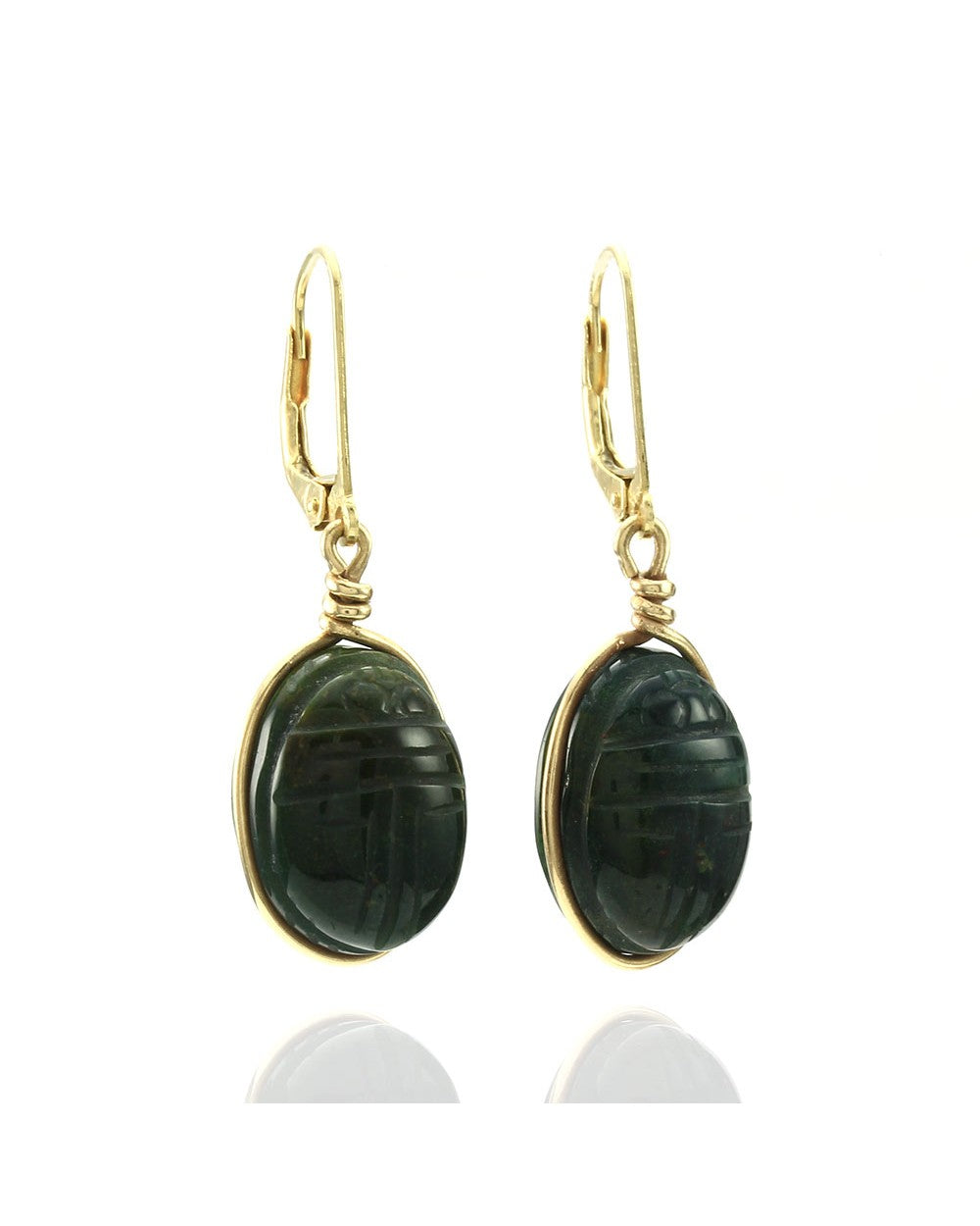 Bloodstone Scarab Drop Earrings in Gold