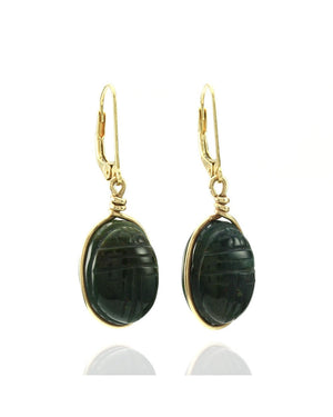 Bloodstone Scarab Drop Earrings in Gold