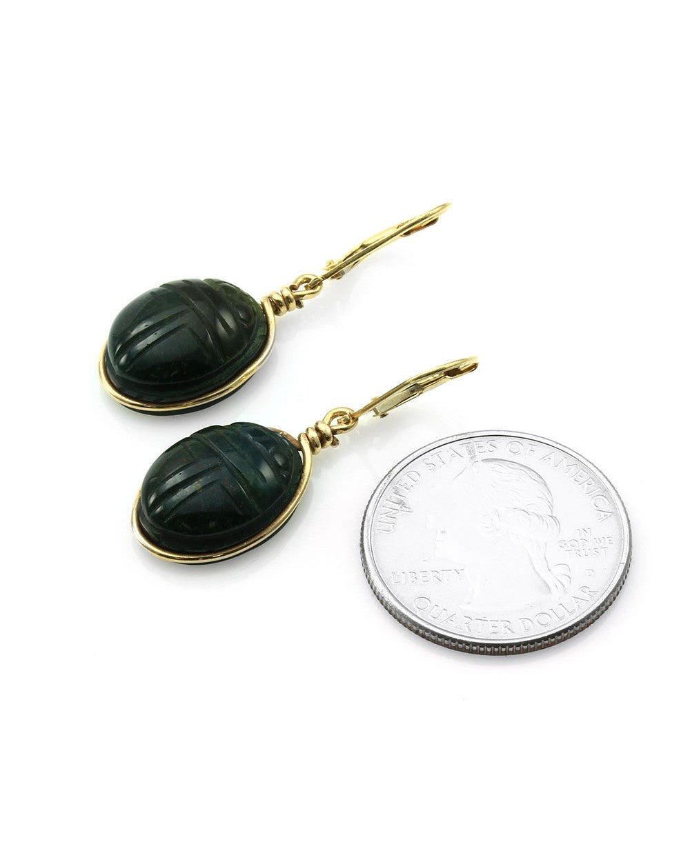 Bloodstone Scarab Drop Earrings in Gold