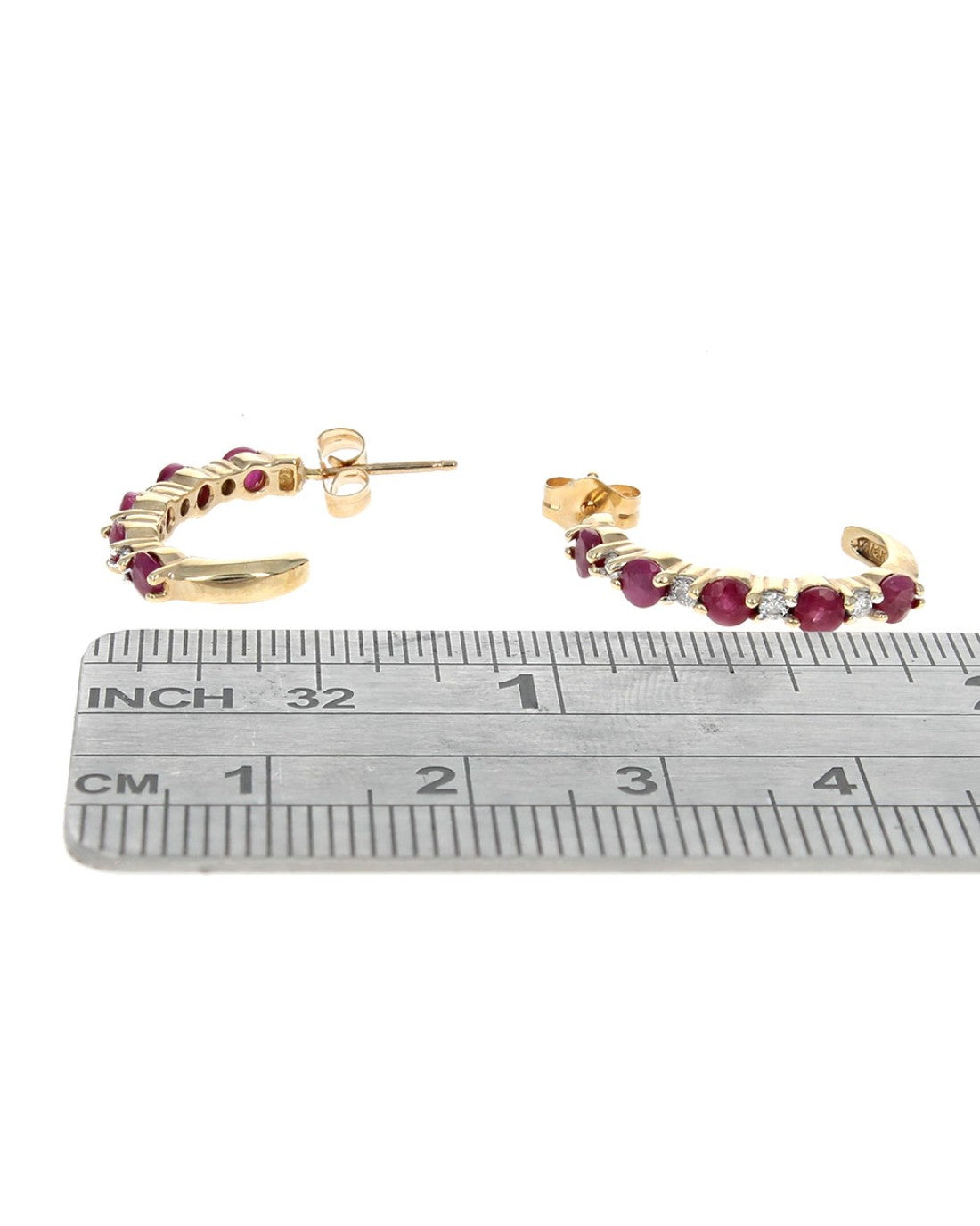 Alternating Ruby and Diamond Curved Earrings