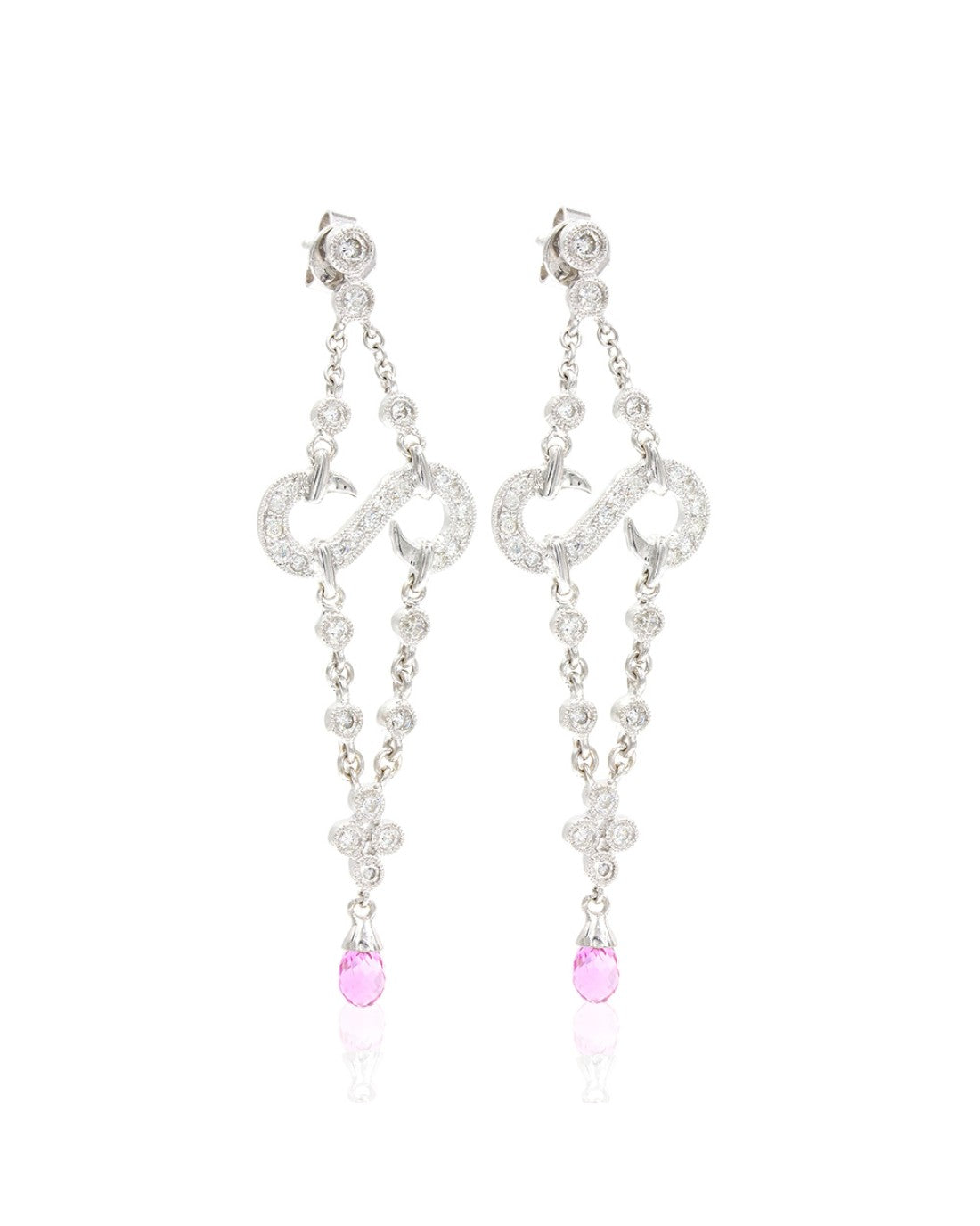 Diamond and Pink Sapphire Briolette Chandelier Earrings