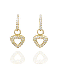 Pave Diamond Heart Charm Gold Earrings