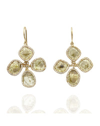 Fancy Yellow Diamond Slice and Pave Diamond Earrings in Gold