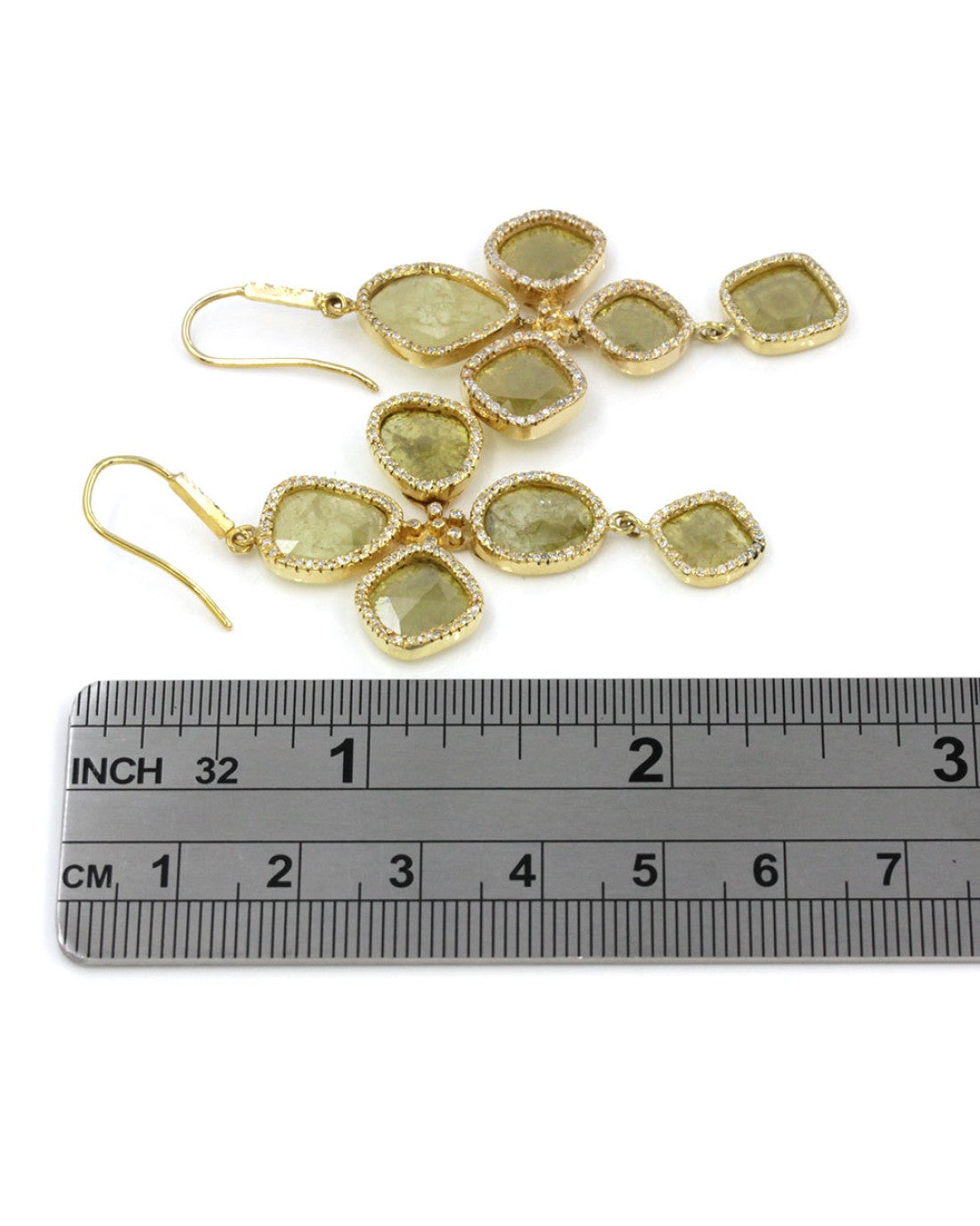 Fancy Yellow Diamond Slice and Pave Diamond Earrings in Gold