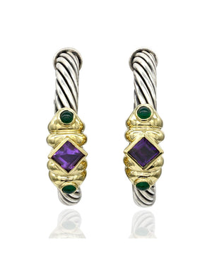 David Yurman Renaissance Amethyst and Onyx Earrings in Silver and Gold