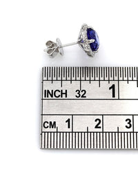 Tanzanite and Diamond Halo Earrings in Gold