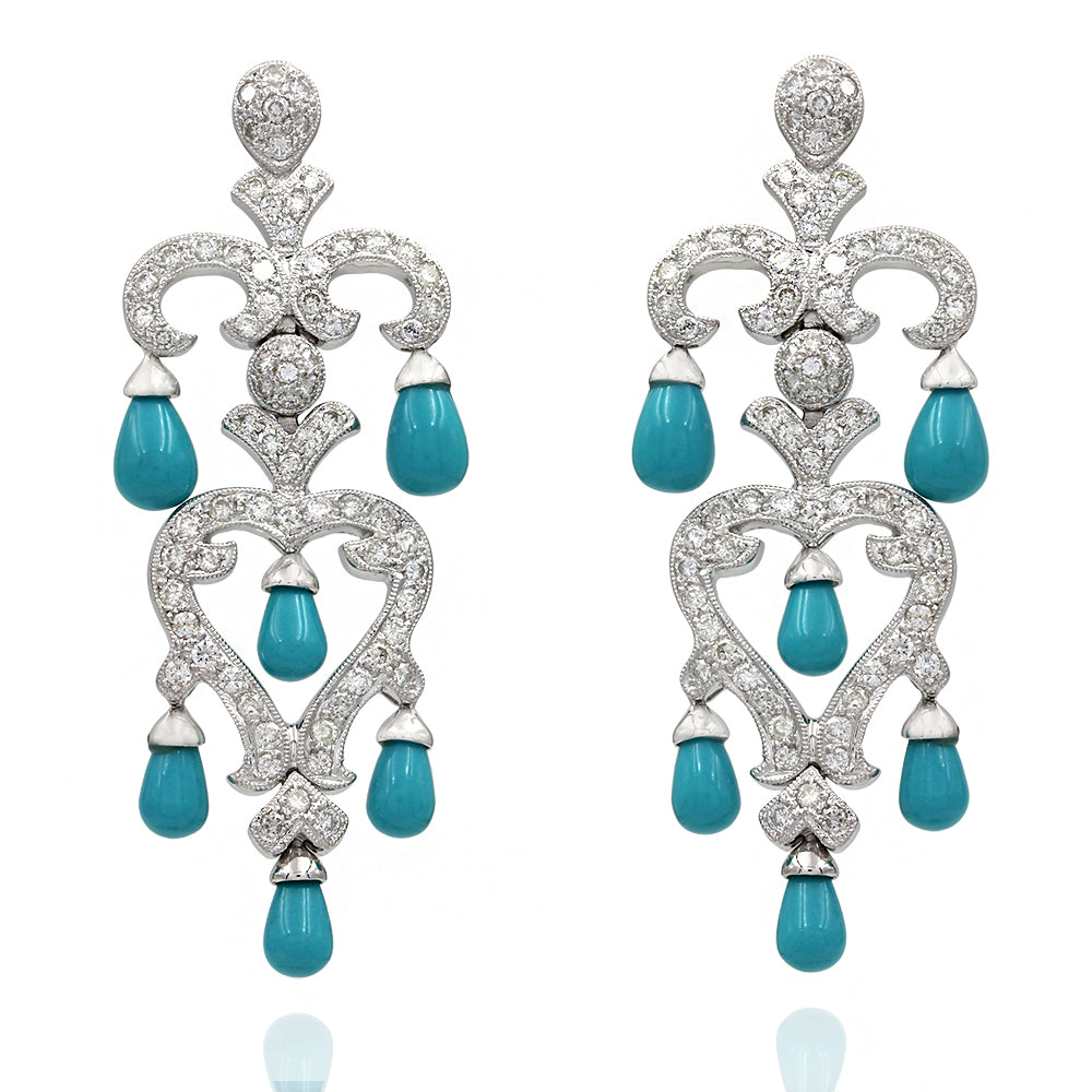 Diamond and Turquoise Earrings in Gold