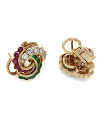 Ruby, Emerald and Diamond Earrings in Gold