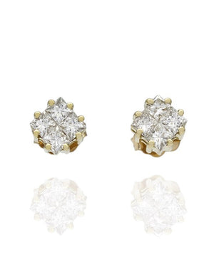 Princess Diamond Cluster Stud Earrings