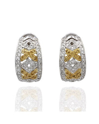 18K 2 Tone White and Yellow Diamond XO Earrings