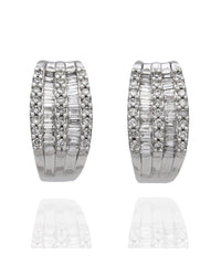 Alternating Round and Baguette Diamond Huggie Earrings in 14kw