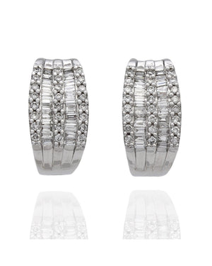 Alternating Round and Baguette Diamond Huggie Earrings in 14kw