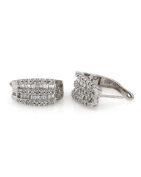 Alternating Round and Baguette Diamond Huggie Earrings in 14kw